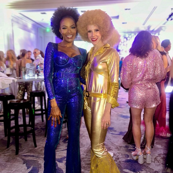 NADINE MERABI Pants - Blue Sequin Jumpsuit